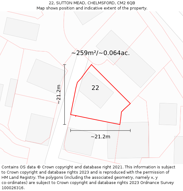 22, SUTTON MEAD, CHELMSFORD, CM2 6QB: Plot and title map