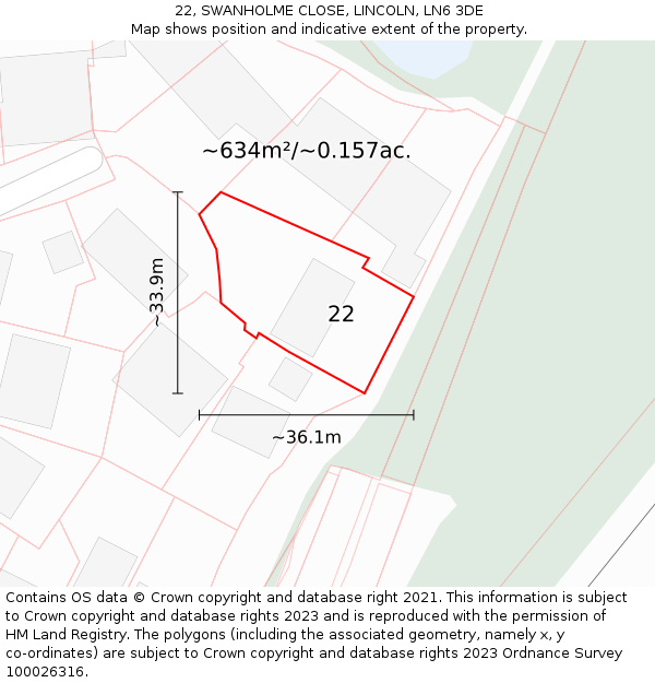 22, SWANHOLME CLOSE, LINCOLN, LN6 3DE: Plot and title map