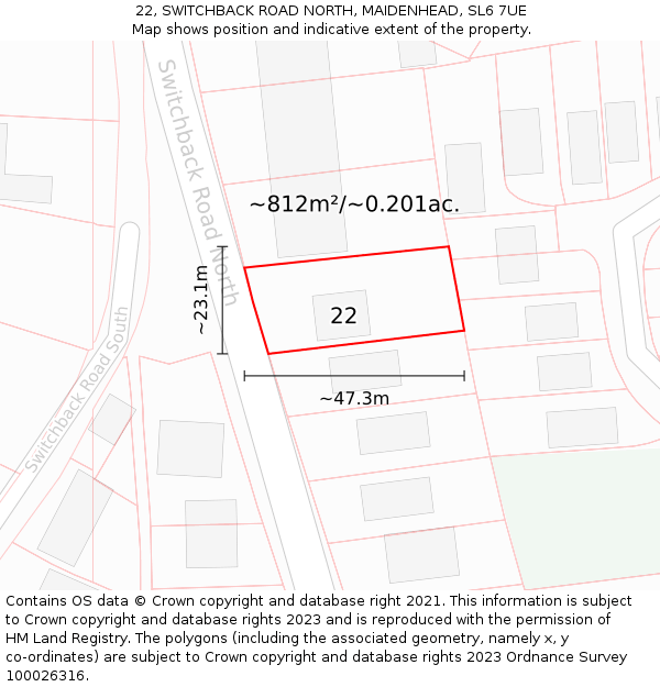 22, SWITCHBACK ROAD NORTH, MAIDENHEAD, SL6 7UE: Plot and title map