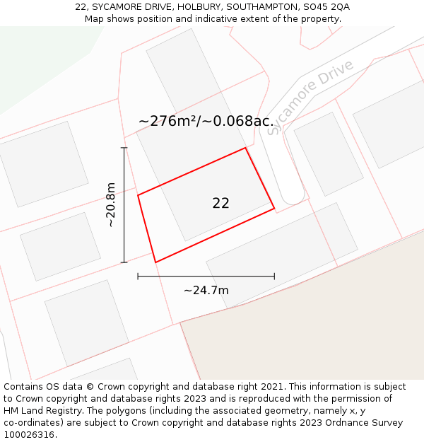 22, SYCAMORE DRIVE, HOLBURY, SOUTHAMPTON, SO45 2QA: Plot and title map