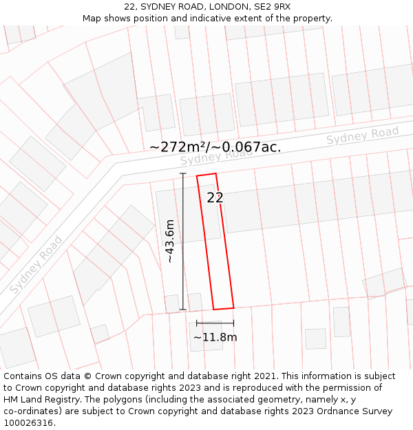 22, SYDNEY ROAD, LONDON, SE2 9RX: Plot and title map