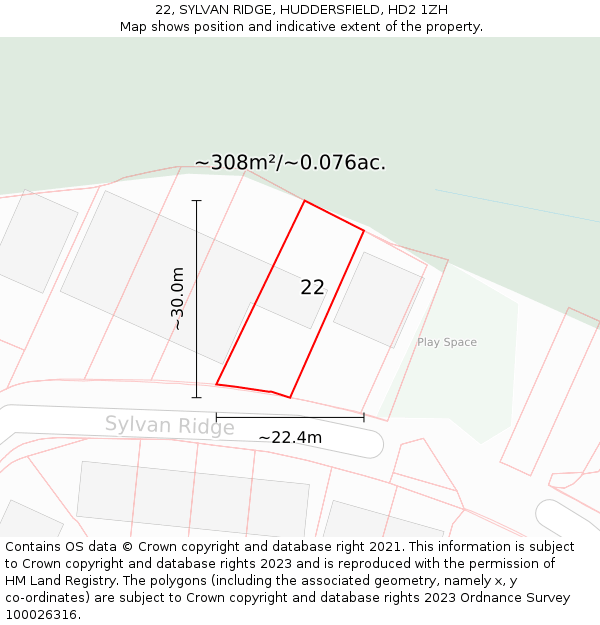 22, SYLVAN RIDGE, HUDDERSFIELD, HD2 1ZH: Plot and title map