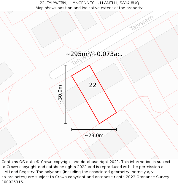 22, TALYWERN, LLANGENNECH, LLANELLI, SA14 8UQ: Plot and title map