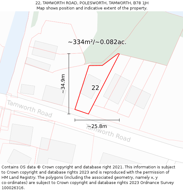 22, TAMWORTH ROAD, POLESWORTH, TAMWORTH, B78 1JH: Plot and title map