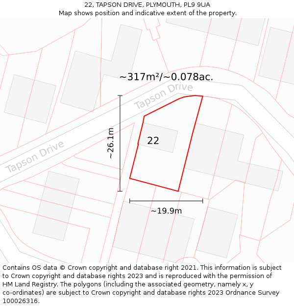 22, TAPSON DRIVE, PLYMOUTH, PL9 9UA: Plot and title map