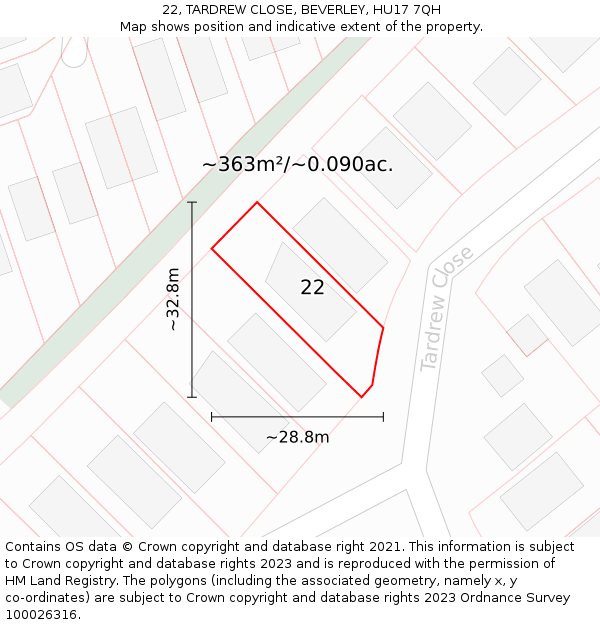 22, TARDREW CLOSE, BEVERLEY, HU17 7QH: Plot and title map