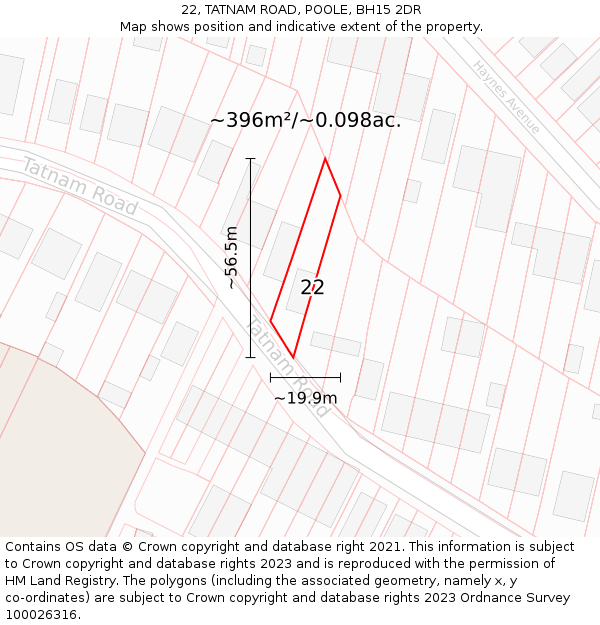 22, TATNAM ROAD, POOLE, BH15 2DR: Plot and title map