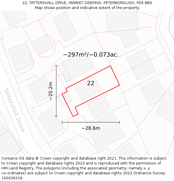 22, TATTERSHALL DRIVE, MARKET DEEPING, PETERBOROUGH, PE6 8BS: Plot and title map