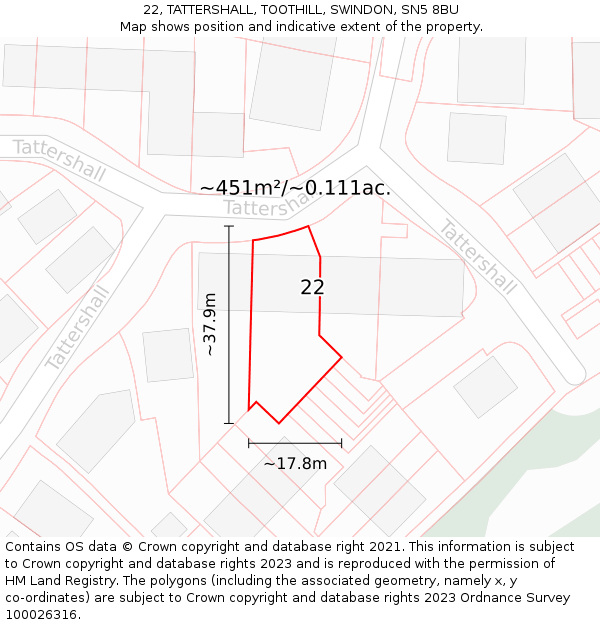 22, TATTERSHALL, TOOTHILL, SWINDON, SN5 8BU: Plot and title map