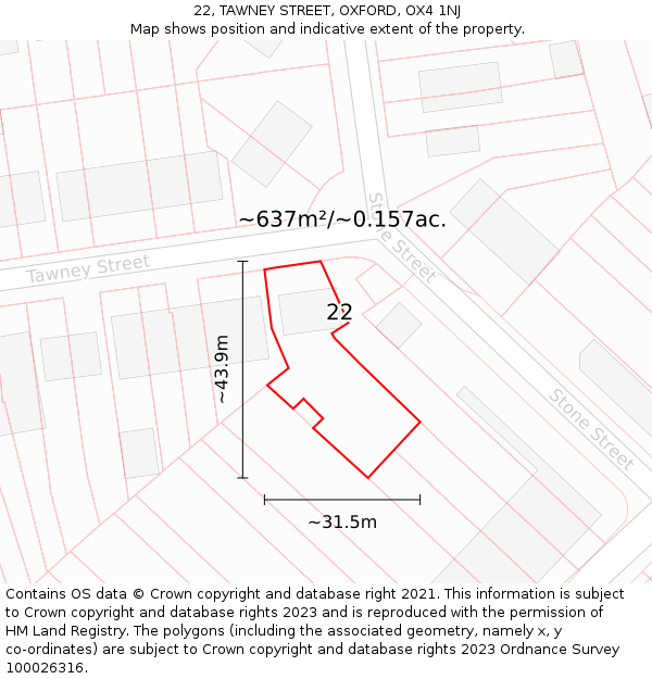 22, TAWNEY STREET, OXFORD, OX4 1NJ: Plot and title map