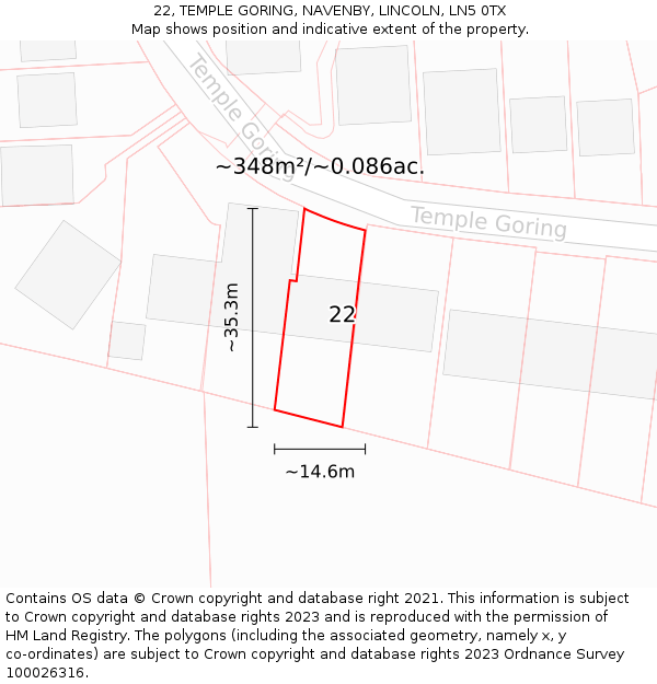 22, TEMPLE GORING, NAVENBY, LINCOLN, LN5 0TX: Plot and title map
