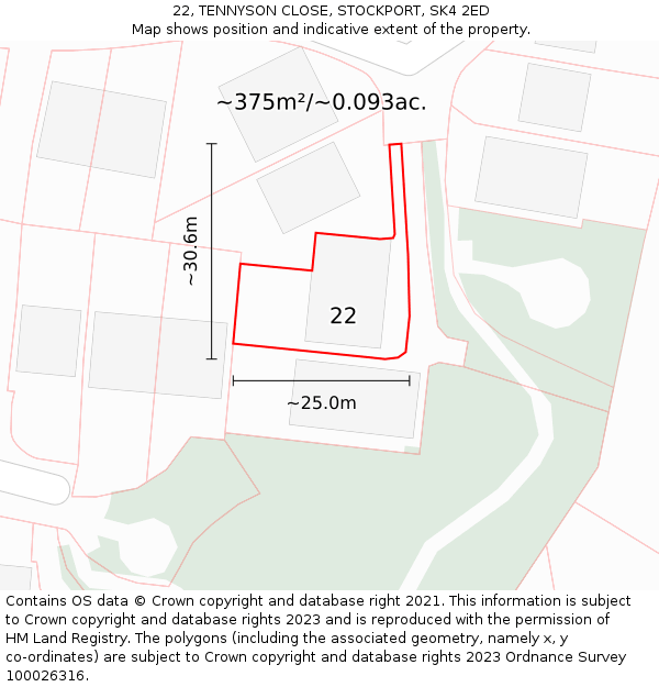 22, TENNYSON CLOSE, STOCKPORT, SK4 2ED: Plot and title map