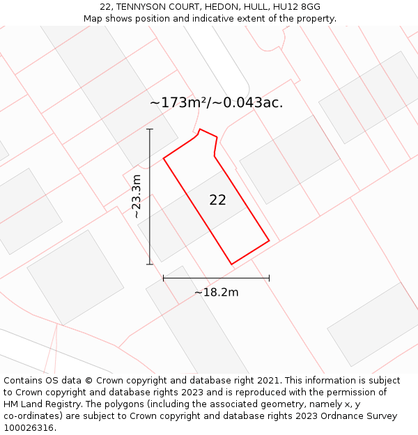 22, TENNYSON COURT, HEDON, HULL, HU12 8GG: Plot and title map
