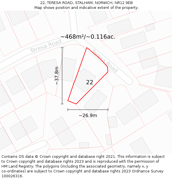 22, TERESA ROAD, STALHAM, NORWICH, NR12 9EB: Plot and title map