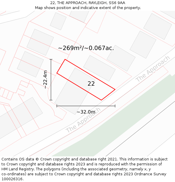 22, THE APPROACH, RAYLEIGH, SS6 9AA: Plot and title map