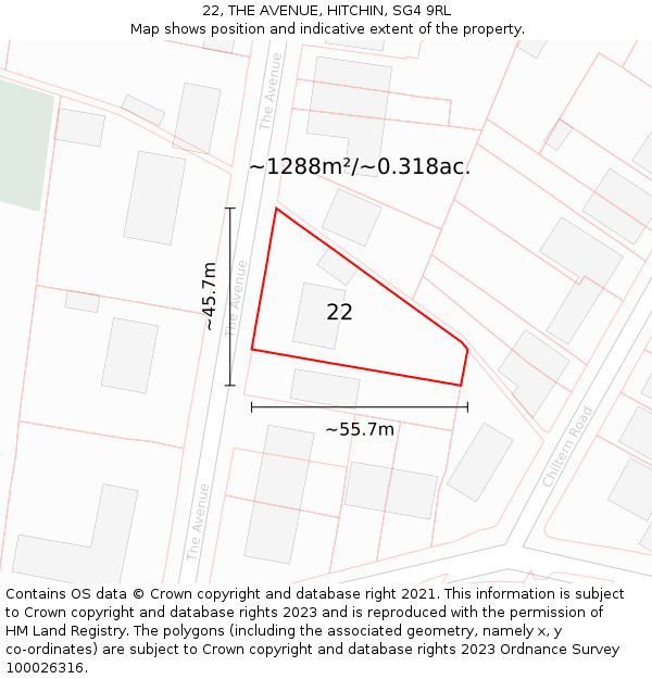 22, THE AVENUE, HITCHIN, SG4 9RL: Plot and title map