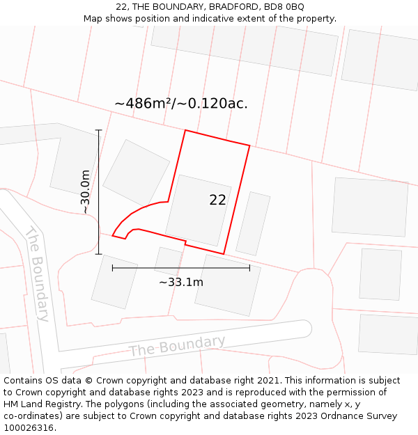 22, THE BOUNDARY, BRADFORD, BD8 0BQ: Plot and title map