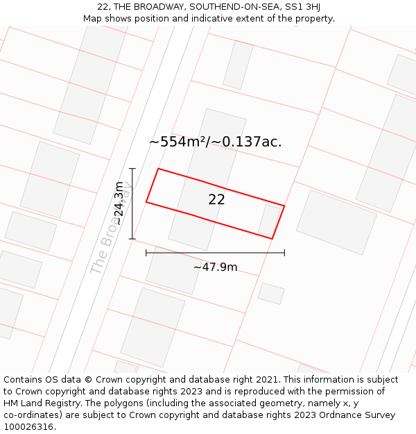 22, THE BROADWAY, SOUTHEND-ON-SEA, SS1 3HJ: Plot and title map