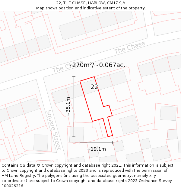 22, THE CHASE, HARLOW, CM17 9JA: Plot and title map