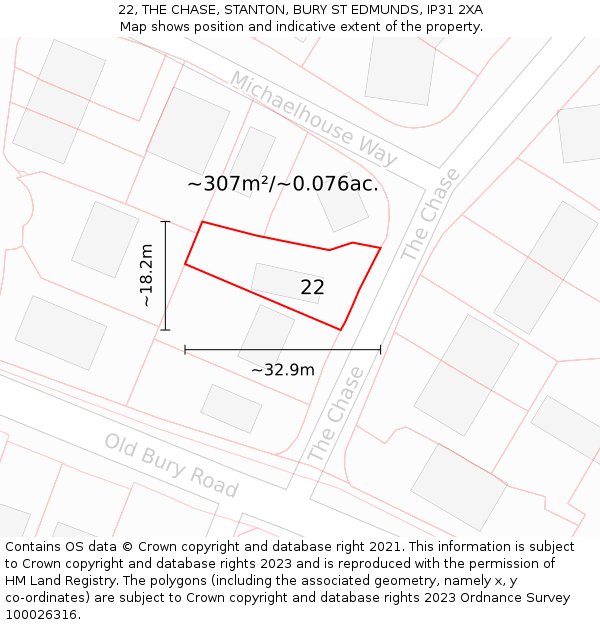 22, THE CHASE, STANTON, BURY ST EDMUNDS, IP31 2XA: Plot and title map