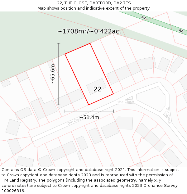 22, THE CLOSE, DARTFORD, DA2 7ES: Plot and title map