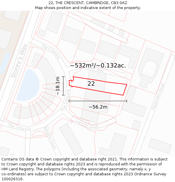 22, THE CRESCENT, CAMBRIDGE, CB3 0AZ: Plot and title map