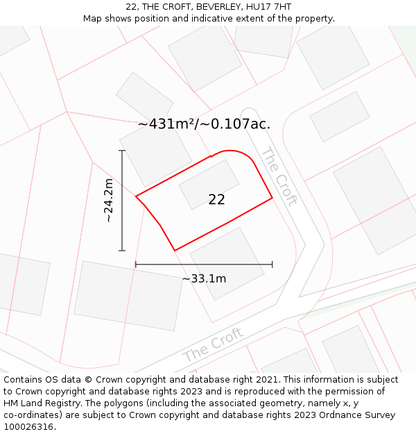 22, THE CROFT, BEVERLEY, HU17 7HT: Plot and title map