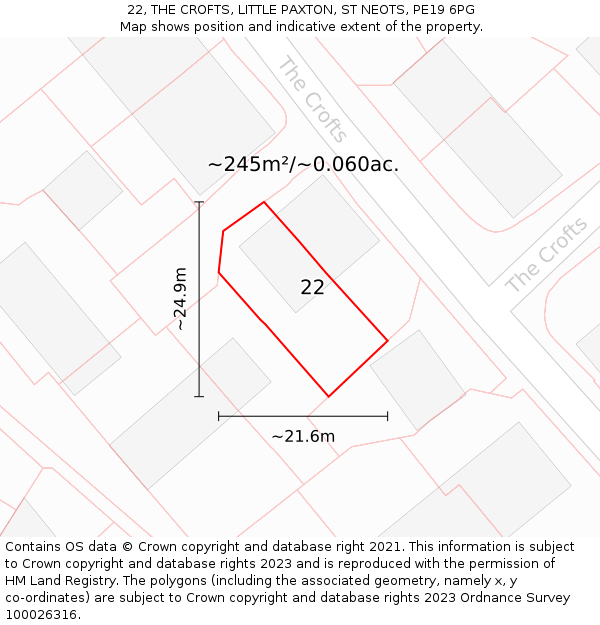 22, THE CROFTS, LITTLE PAXTON, ST NEOTS, PE19 6PG: Plot and title map