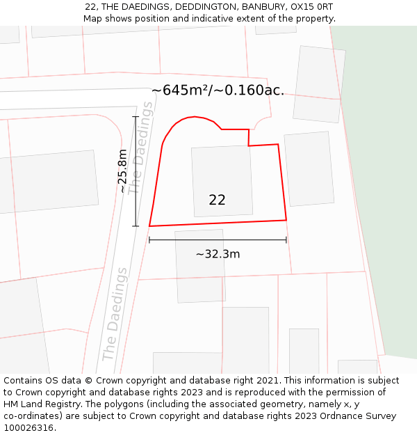 22, THE DAEDINGS, DEDDINGTON, BANBURY, OX15 0RT: Plot and title map