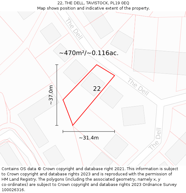 22, THE DELL, TAVISTOCK, PL19 0EQ: Plot and title map