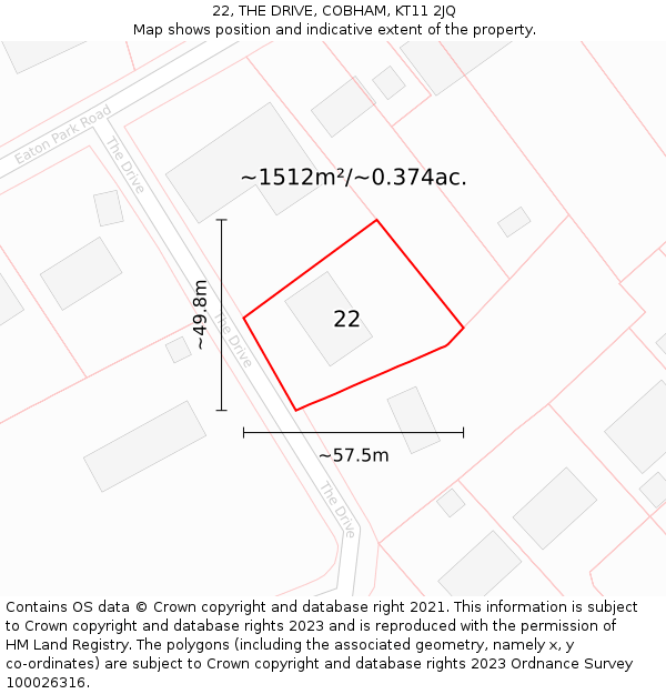 22, THE DRIVE, COBHAM, KT11 2JQ: Plot and title map