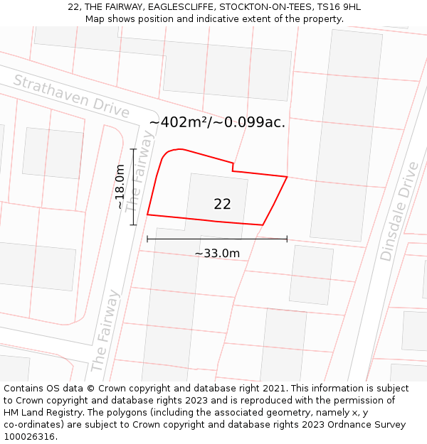 22, THE FAIRWAY, EAGLESCLIFFE, STOCKTON-ON-TEES, TS16 9HL: Plot and title map