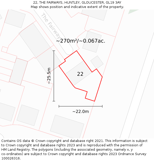 22, THE FAIRWAYS, HUNTLEY, GLOUCESTER, GL19 3AY: Plot and title map