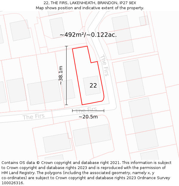 22, THE FIRS, LAKENHEATH, BRANDON, IP27 9EX: Plot and title map