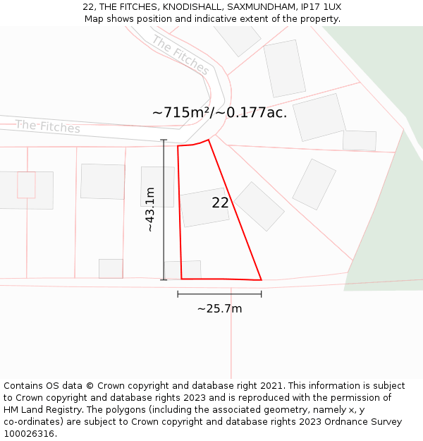 22, THE FITCHES, KNODISHALL, SAXMUNDHAM, IP17 1UX: Plot and title map