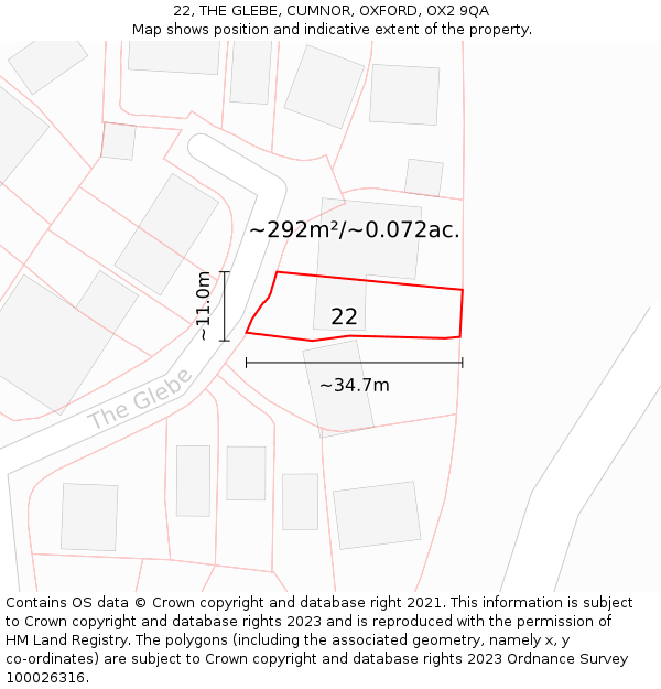 22, THE GLEBE, CUMNOR, OXFORD, OX2 9QA: Plot and title map