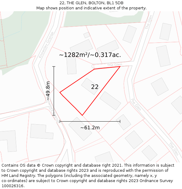 22, THE GLEN, BOLTON, BL1 5DB: Plot and title map