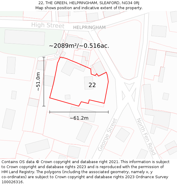 22, THE GREEN, HELPRINGHAM, SLEAFORD, NG34 0RJ: Plot and title map