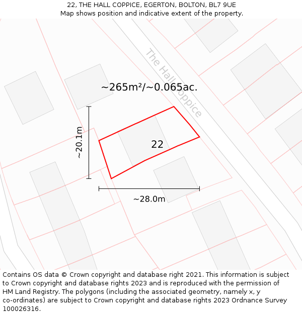 22, THE HALL COPPICE, EGERTON, BOLTON, BL7 9UE: Plot and title map