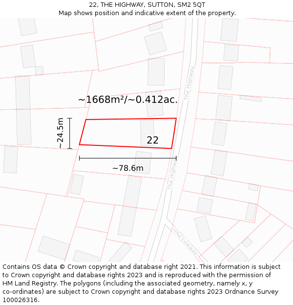 22, THE HIGHWAY, SUTTON, SM2 5QT: Plot and title map