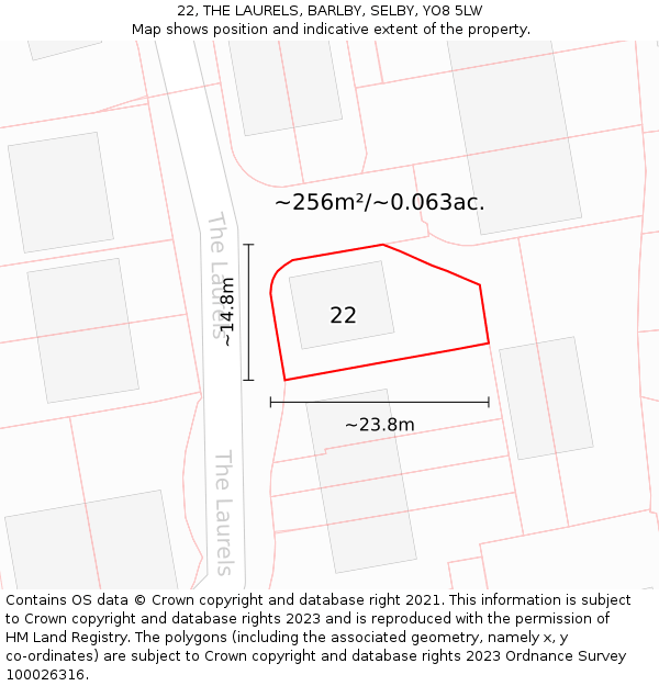 22, THE LAURELS, BARLBY, SELBY, YO8 5LW: Plot and title map