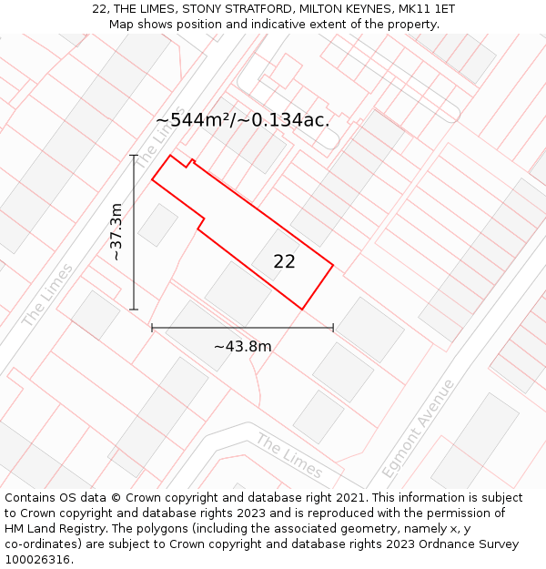 22, THE LIMES, STONY STRATFORD, MILTON KEYNES, MK11 1ET: Plot and title map