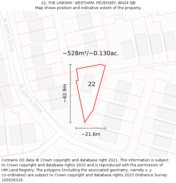 22, THE LINKWAY, WESTHAM, PEVENSEY, BN24 5JB: Plot and title map