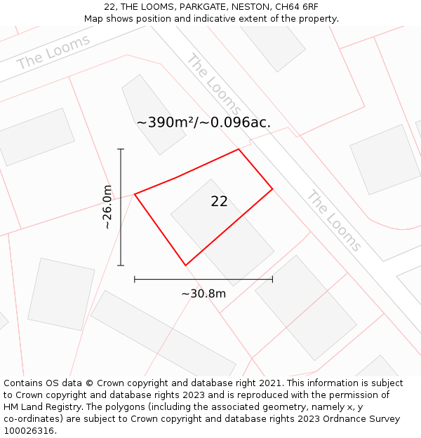 22, THE LOOMS, PARKGATE, NESTON, CH64 6RF: Plot and title map