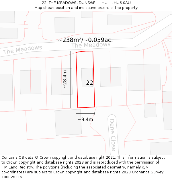 22, THE MEADOWS, DUNSWELL, HULL, HU6 0AU: Plot and title map