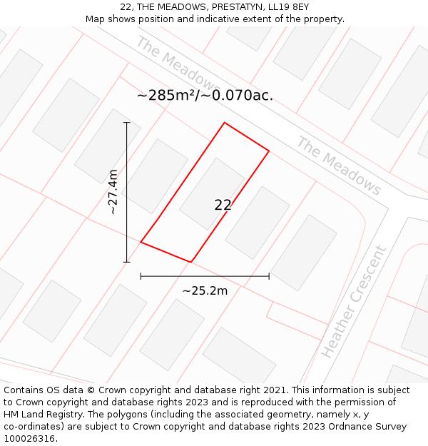 22, THE MEADOWS, PRESTATYN, LL19 8EY: Plot and title map