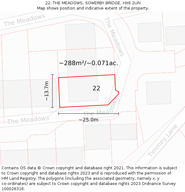 22, THE MEADOWS, SOWERBY BRIDGE, HX6 2UN: Plot and title map