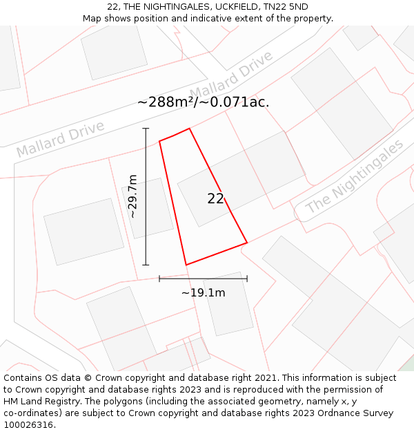22, THE NIGHTINGALES, UCKFIELD, TN22 5ND: Plot and title map