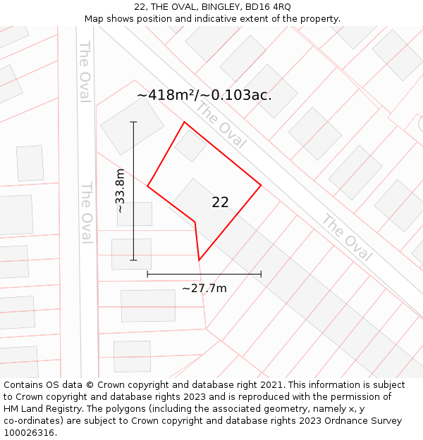 22, THE OVAL, BINGLEY, BD16 4RQ: Plot and title map