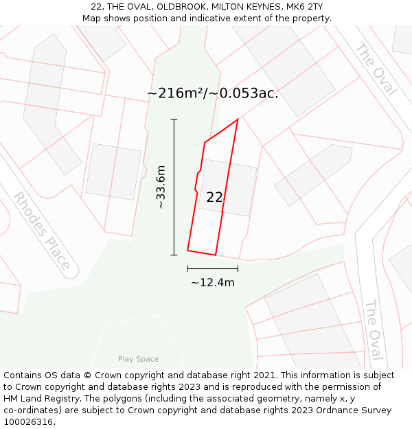 22, THE OVAL, OLDBROOK, MILTON KEYNES, MK6 2TY: Plot and title map